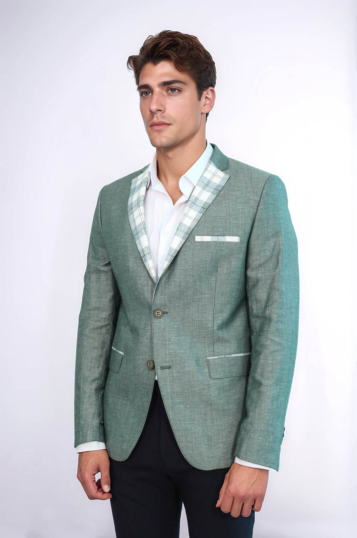 Blazer de lino a cuadros con cuello y bolsillos para hombre - Wessi