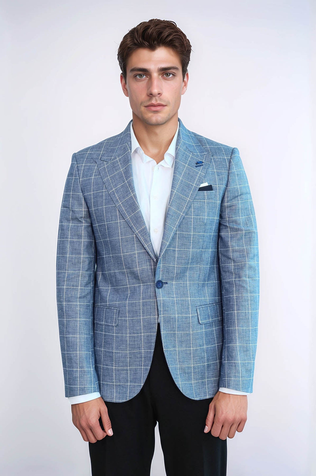 Blazer azul con cuello ancho y puntiagudo y un botón - Wessi