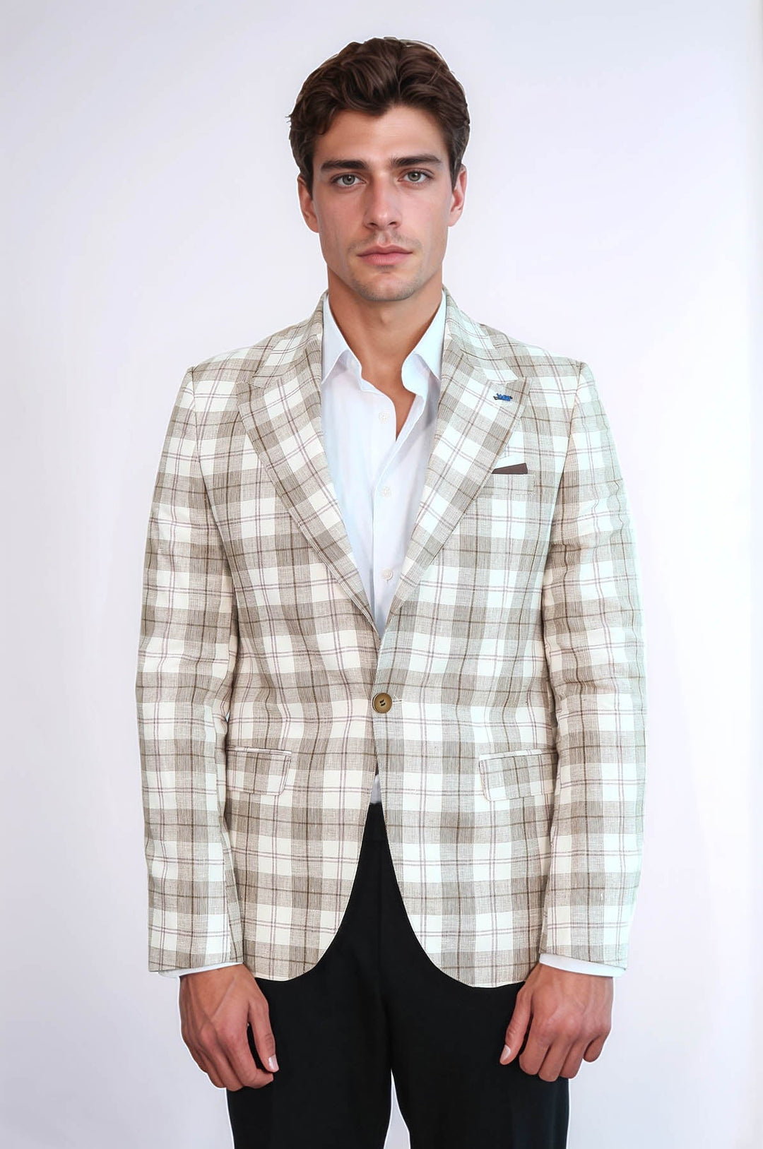 Blazer beige con cuello ancho y puntiagudo de un solo botón - Wessi