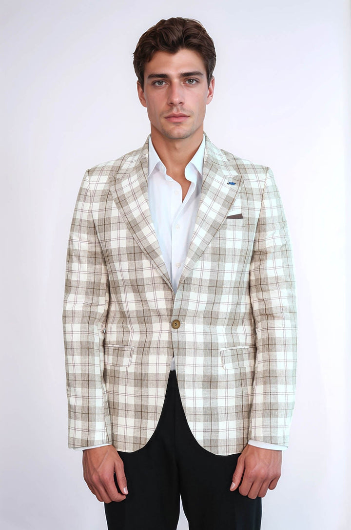 Blazer beige con cuello ancho y puntiagudo de un solo botón - Wessi