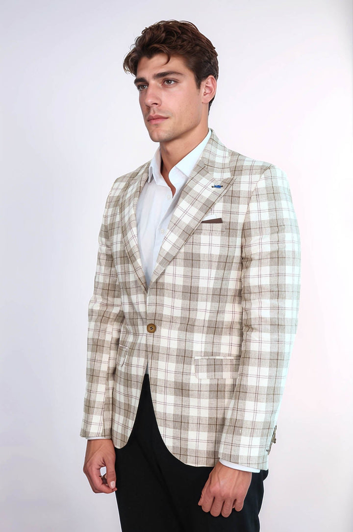 Blazer beige con cuello ancho y puntiagudo de un solo botón - Wessi