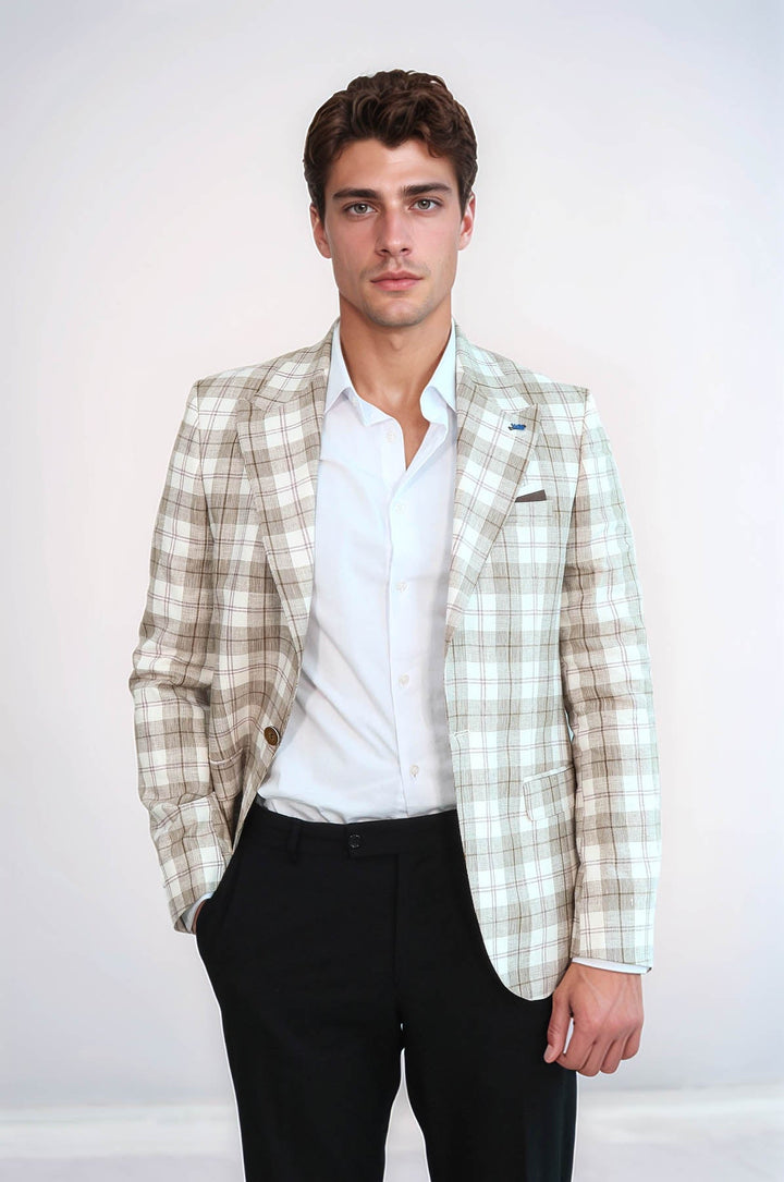 Blazer beige con cuello ancho y puntiagudo de un solo botón - Wessi