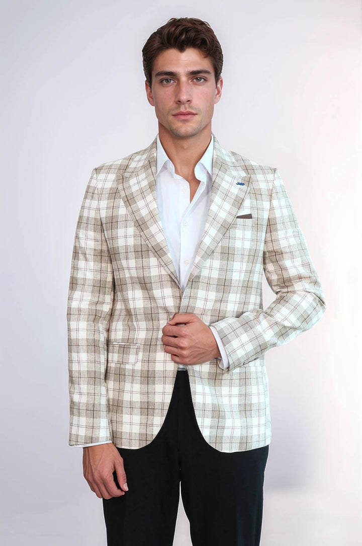 Blazer beige con cuello ancho y puntiagudo de un solo botón - Wessi