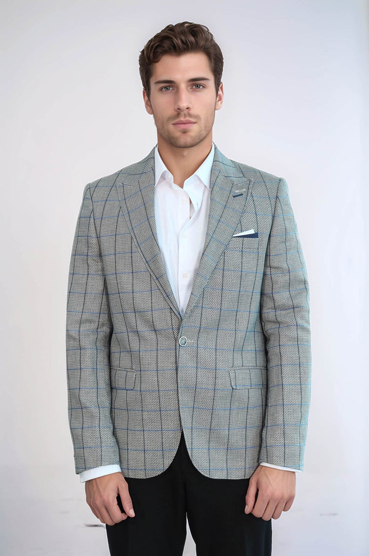 Single Button Pointed Collar Light Blue Blazer - Wessi