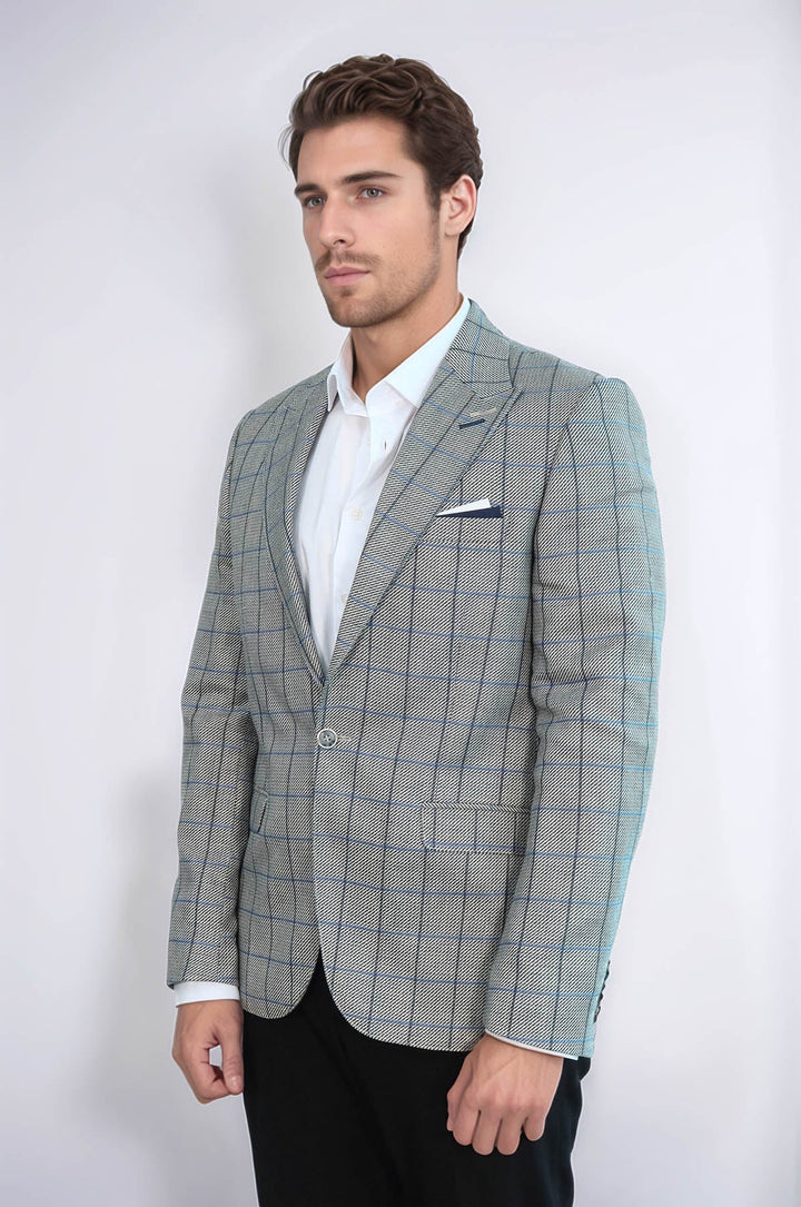 Single Button Pointed Collar Light Blue Blazer - Wessi