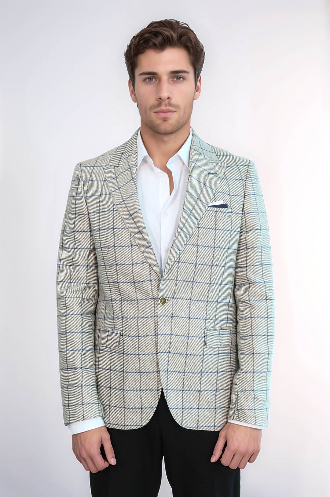 Blazer beige con cuello en punta y un botón - Wessi