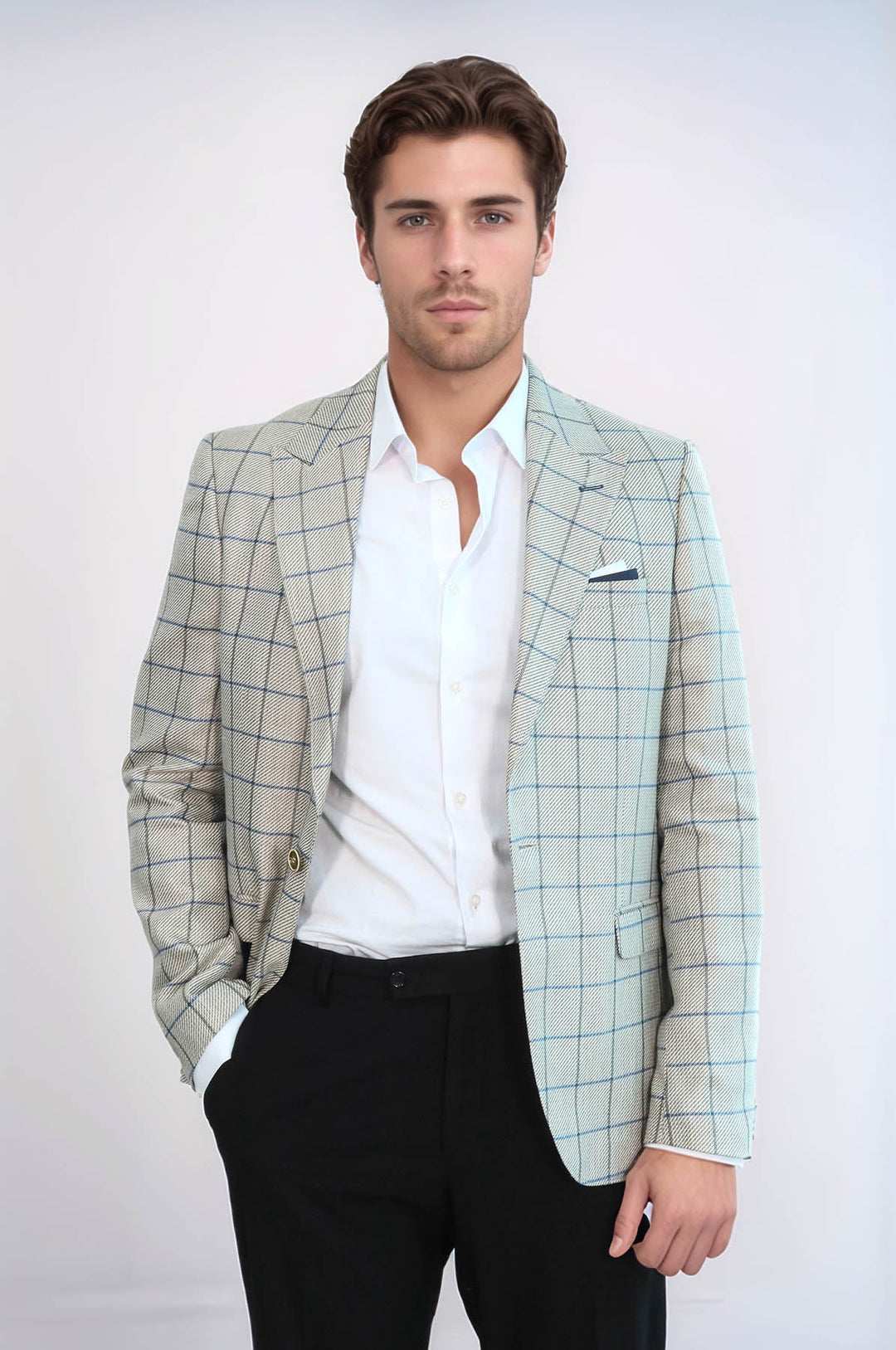 Blazer beige con cuello en punta y un botón - Wessi