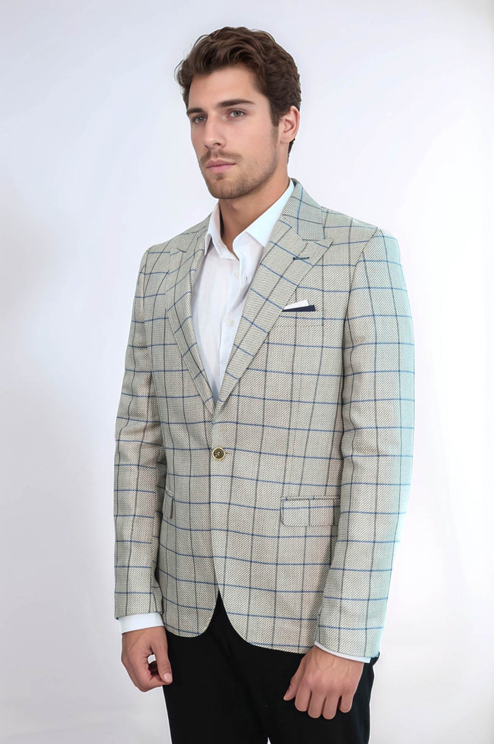 Blazer beige con cuello en punta y un botón - Wessi