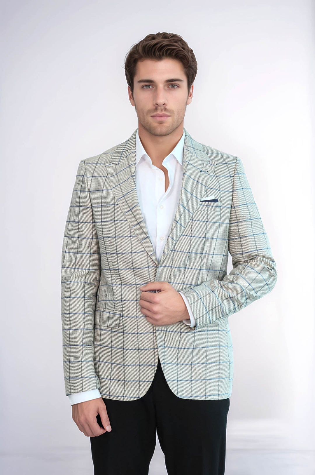 Blazer beige con cuello en punta y un botón - Wessi