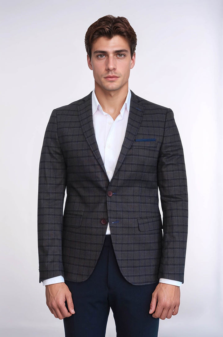 Plaid Brown Jacket with Handkerchief - Wessi