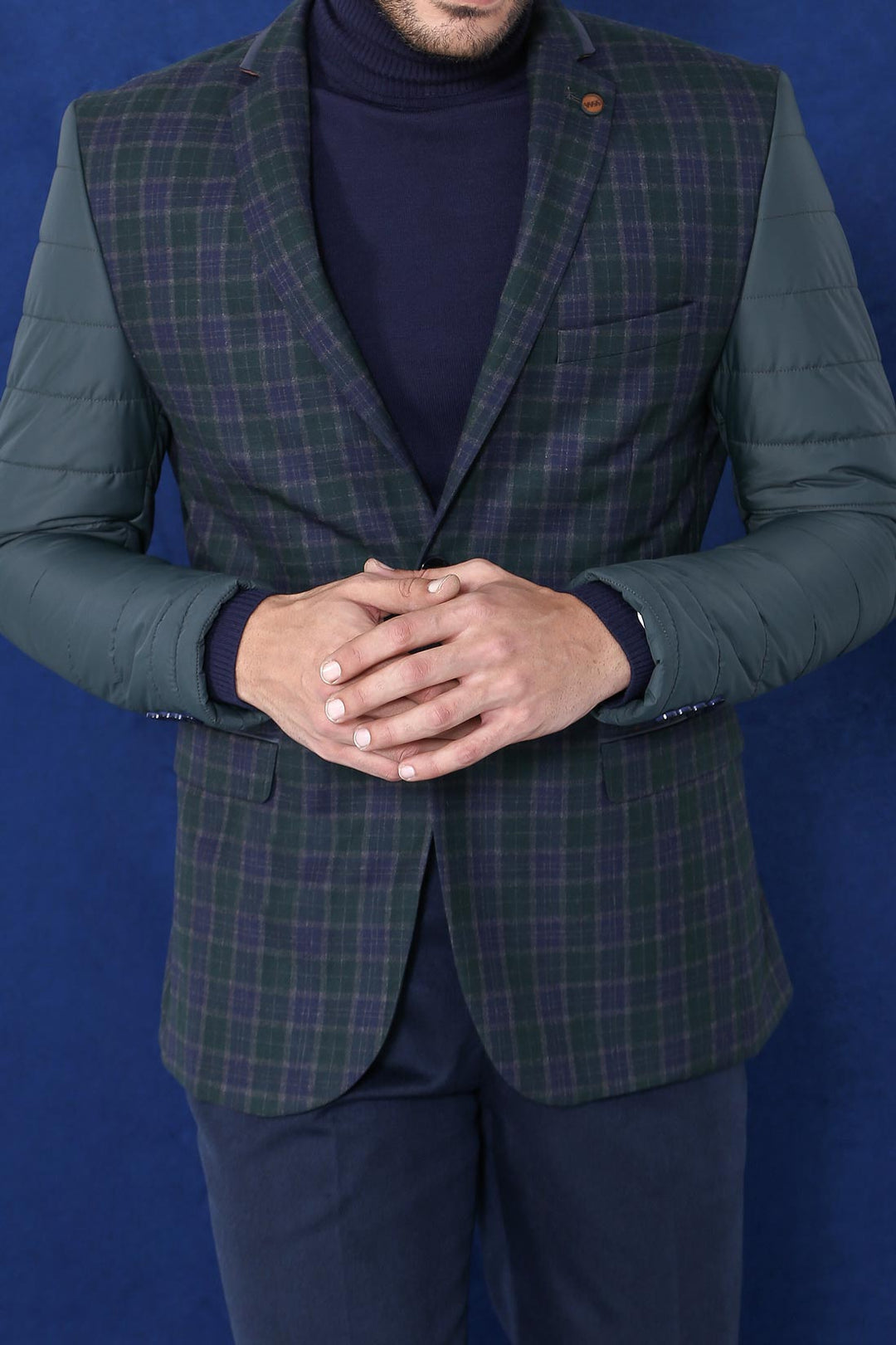 Chaqueta verde a cuadros con dos botones y mangas acolchadas - Wessi