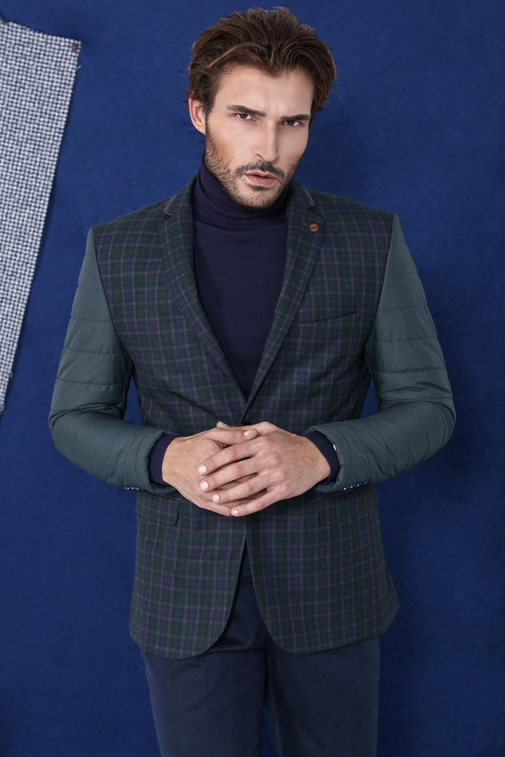 Chaqueta verde a cuadros con dos botones y mangas acolchadas - Wessi