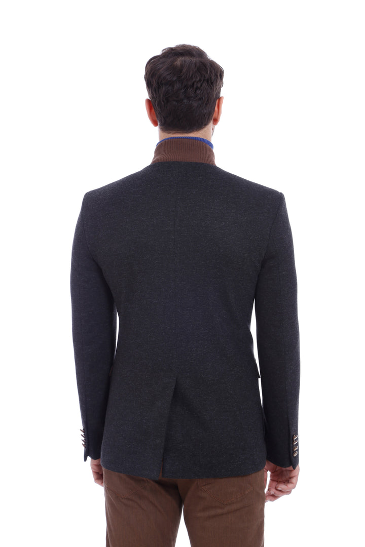 Chaqueta negra con cuello de punto y bolsillo tipo bolsa de 4 bolsillos - Wessi