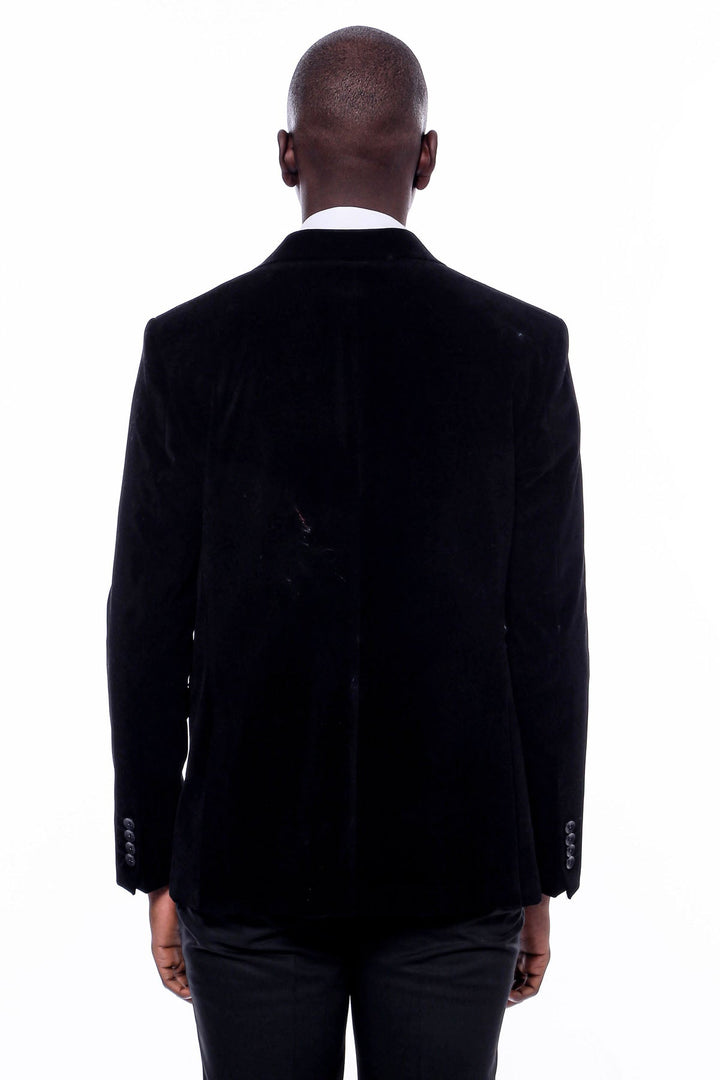 Wide Peak Lapel Velvet Black Blazer - Wessi
