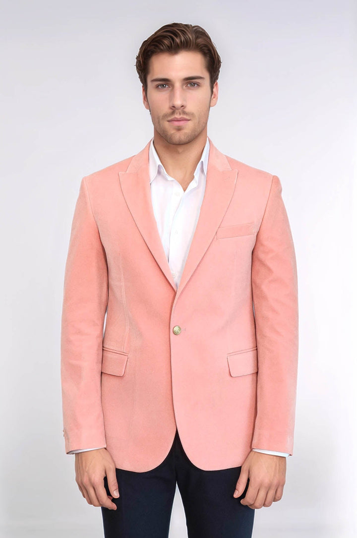 Blazer de terciopelo rosa con solapas anchas para hombre - Wessi