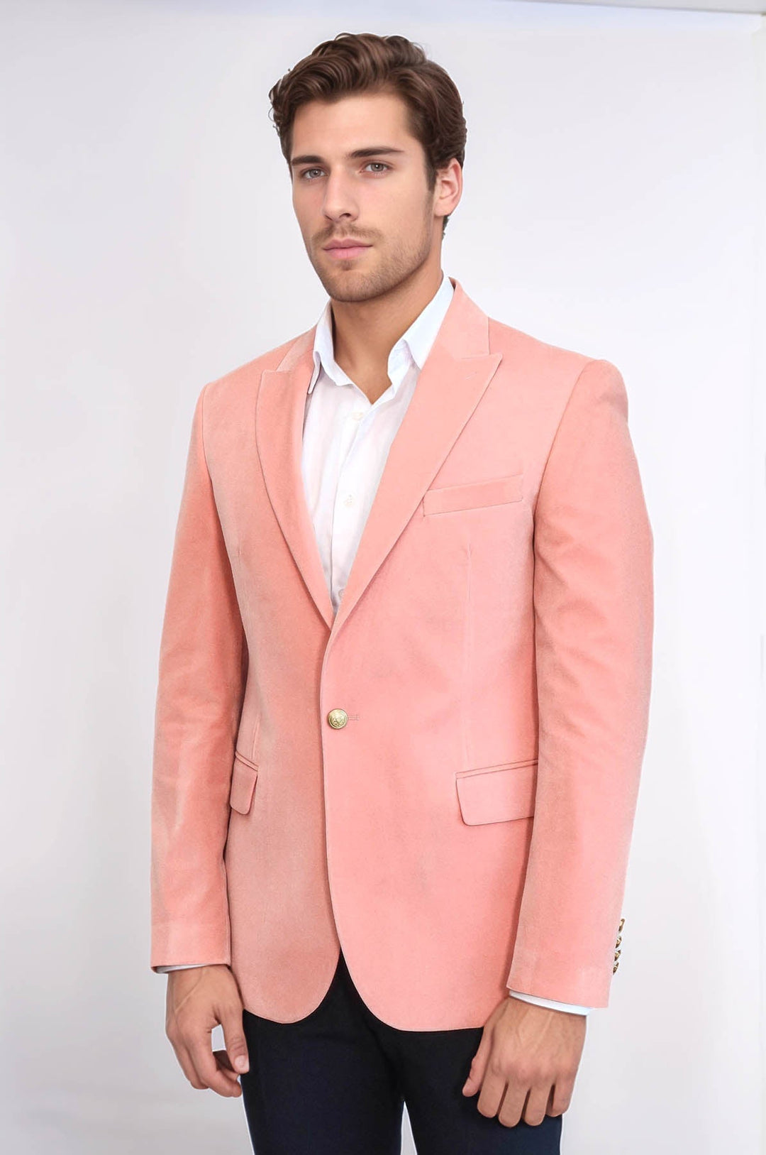 Blazer de terciopelo rosa con solapas anchas para hombre - Wessi