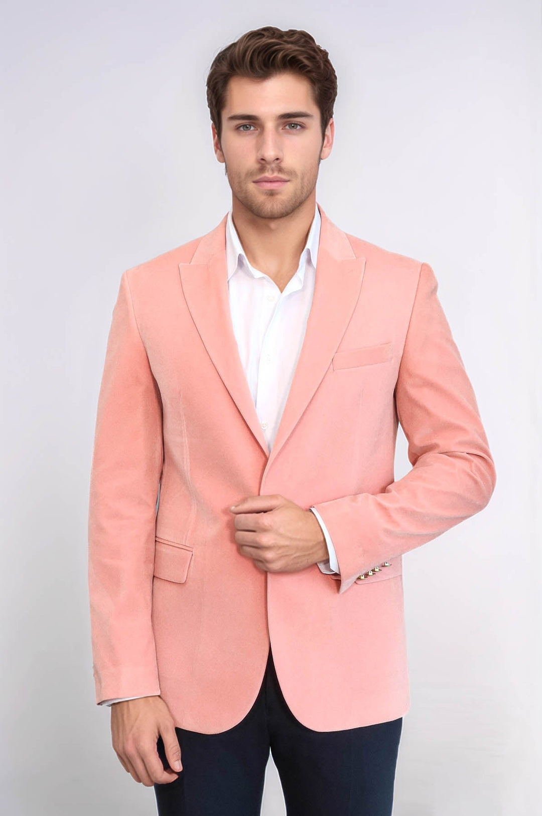 Blazer de terciopelo rosa con solapas anchas para hombre - Wessi