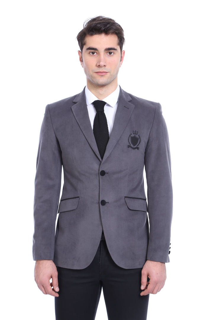 Chaqueta de terciopelo gris con solapa de bolsillo - Wessi