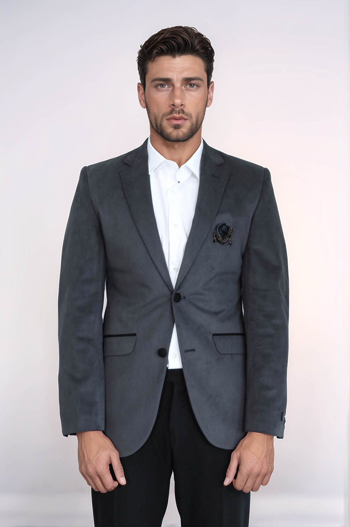 Chaqueta de terciopelo gris con solapa de bolsillo - Wessi