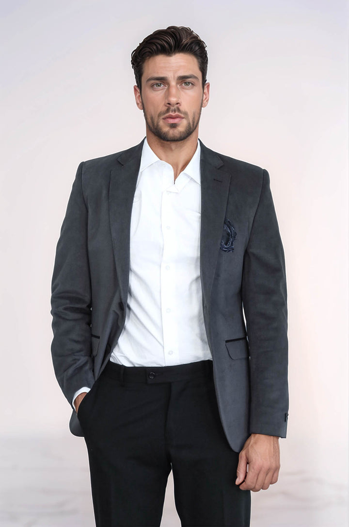 Chaqueta de terciopelo gris con solapa de bolsillo - Wessi