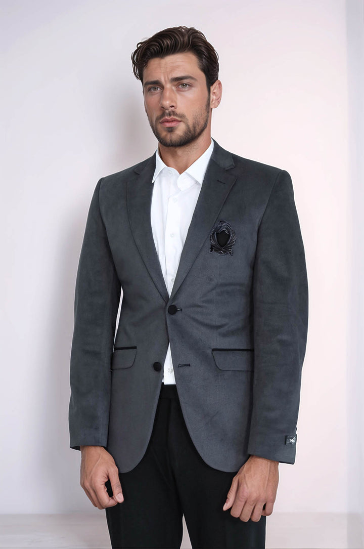 Chaqueta de terciopelo gris con solapa de bolsillo - Wessi