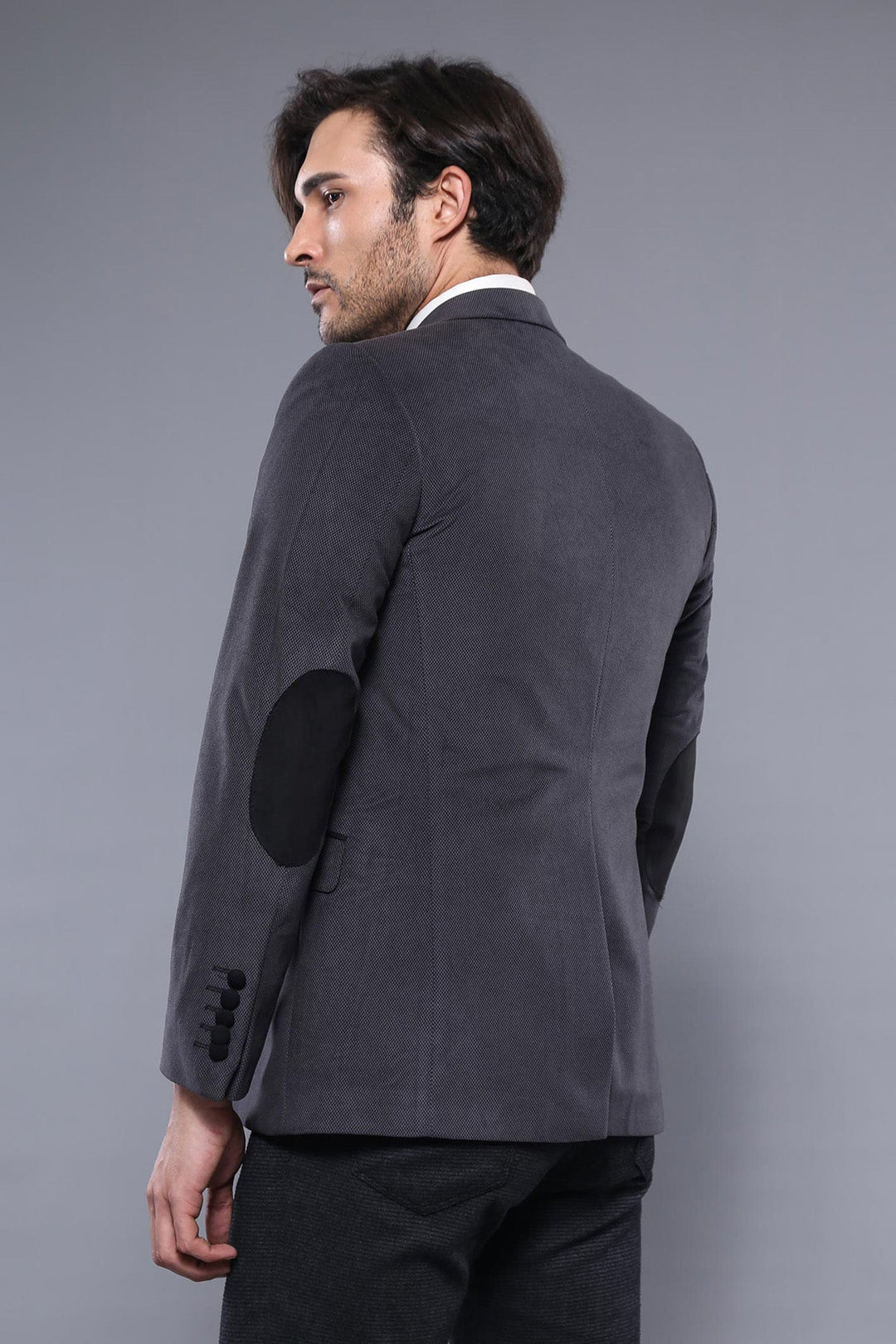 Chaqueta de terciopelo gris con solapa de bolsillo - Wessi