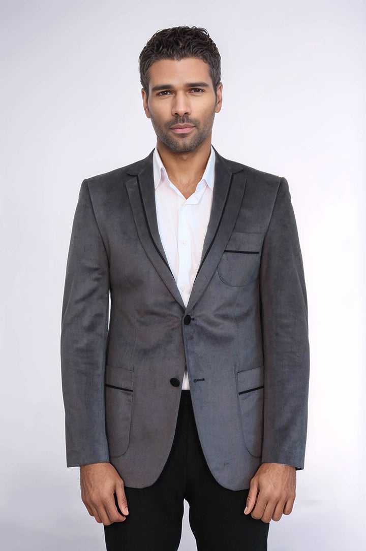 Chaqueta de terciopelo gris con bolsillo tipo bolso y dos botones - Wessi