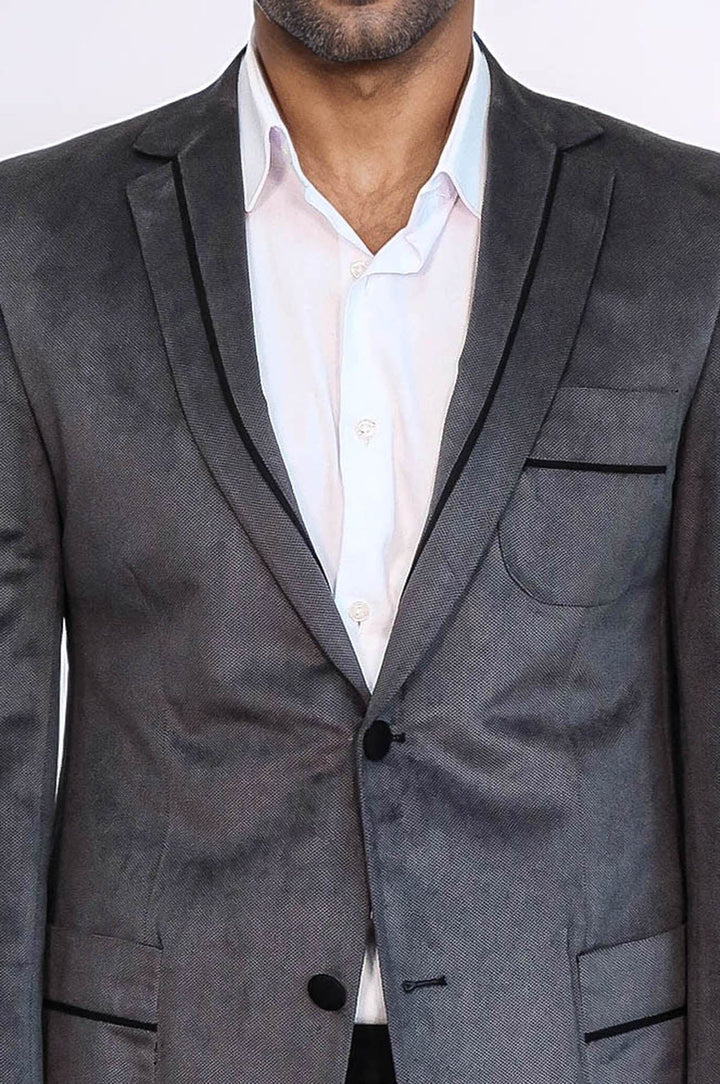 Chaqueta de terciopelo gris con bolsillo tipo bolso y dos botones - Wessi