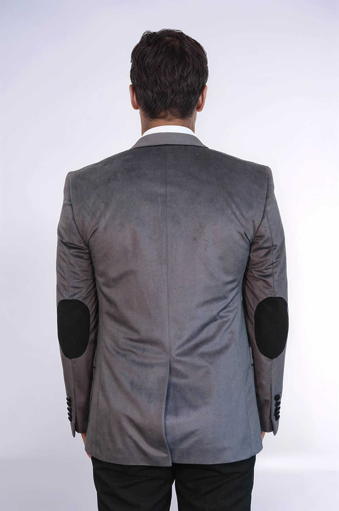 Chaqueta de terciopelo gris con bolsillo tipo bolso y dos botones - Wessi