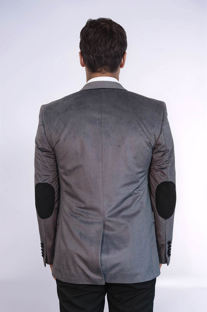 Chaqueta de terciopelo gris con bolsillo tipo bolso y dos botones - Wessi