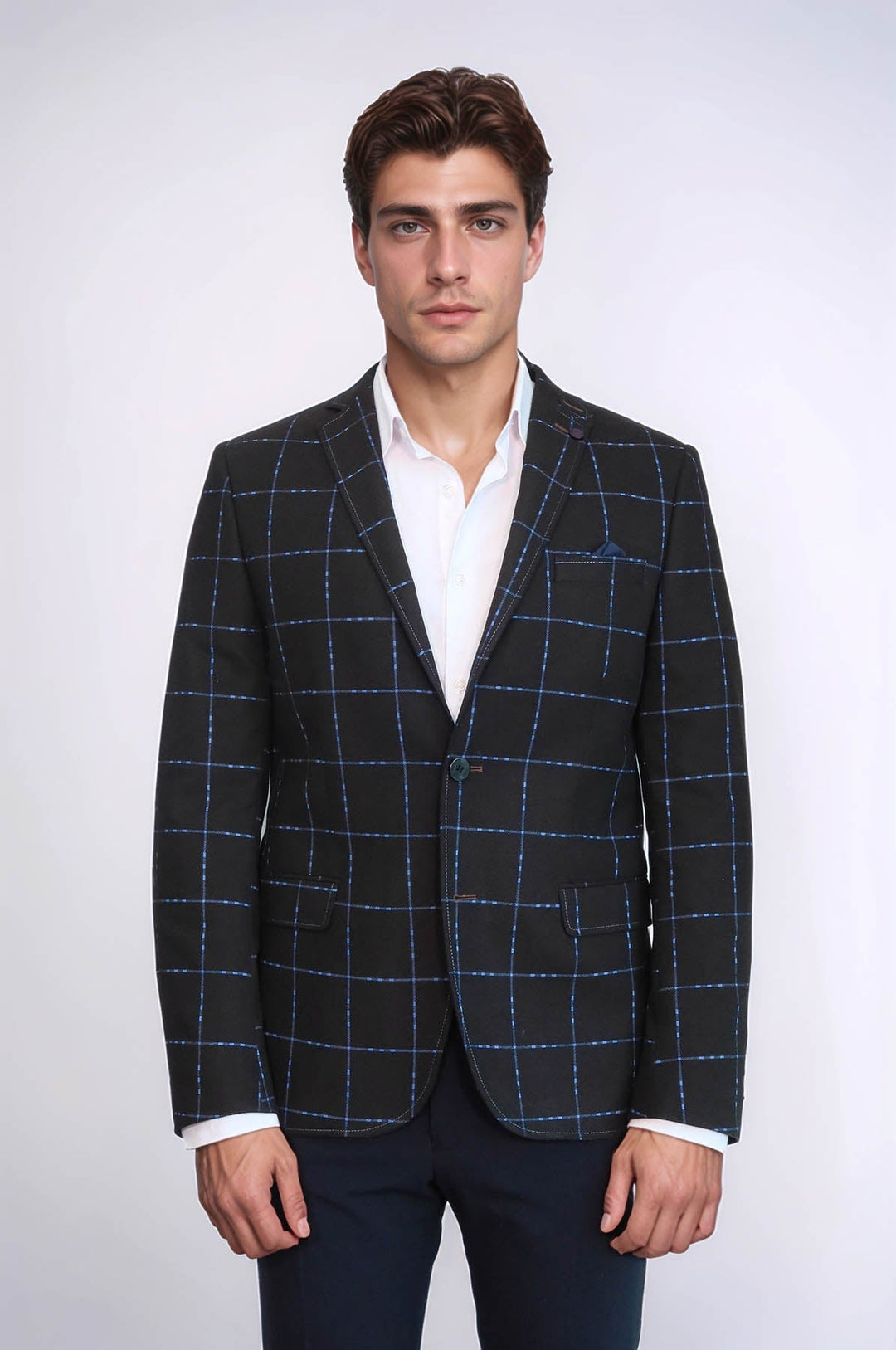 Chaqueta de lana a cuadros marrón con dos botones - Wessi
