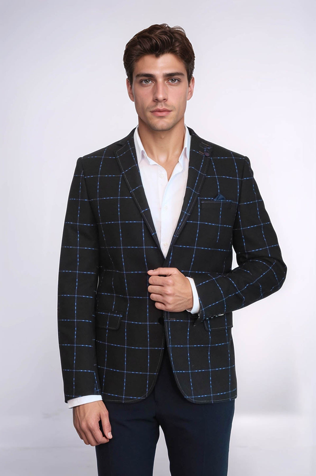 Chaqueta de lana a cuadros marrón con dos botones - Wessi
