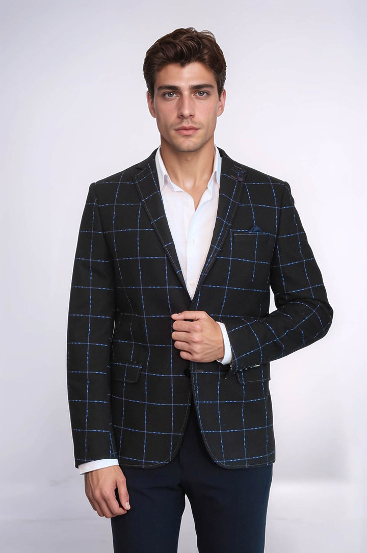 2 Button Plaid Wool Brown Jacket-Wessi