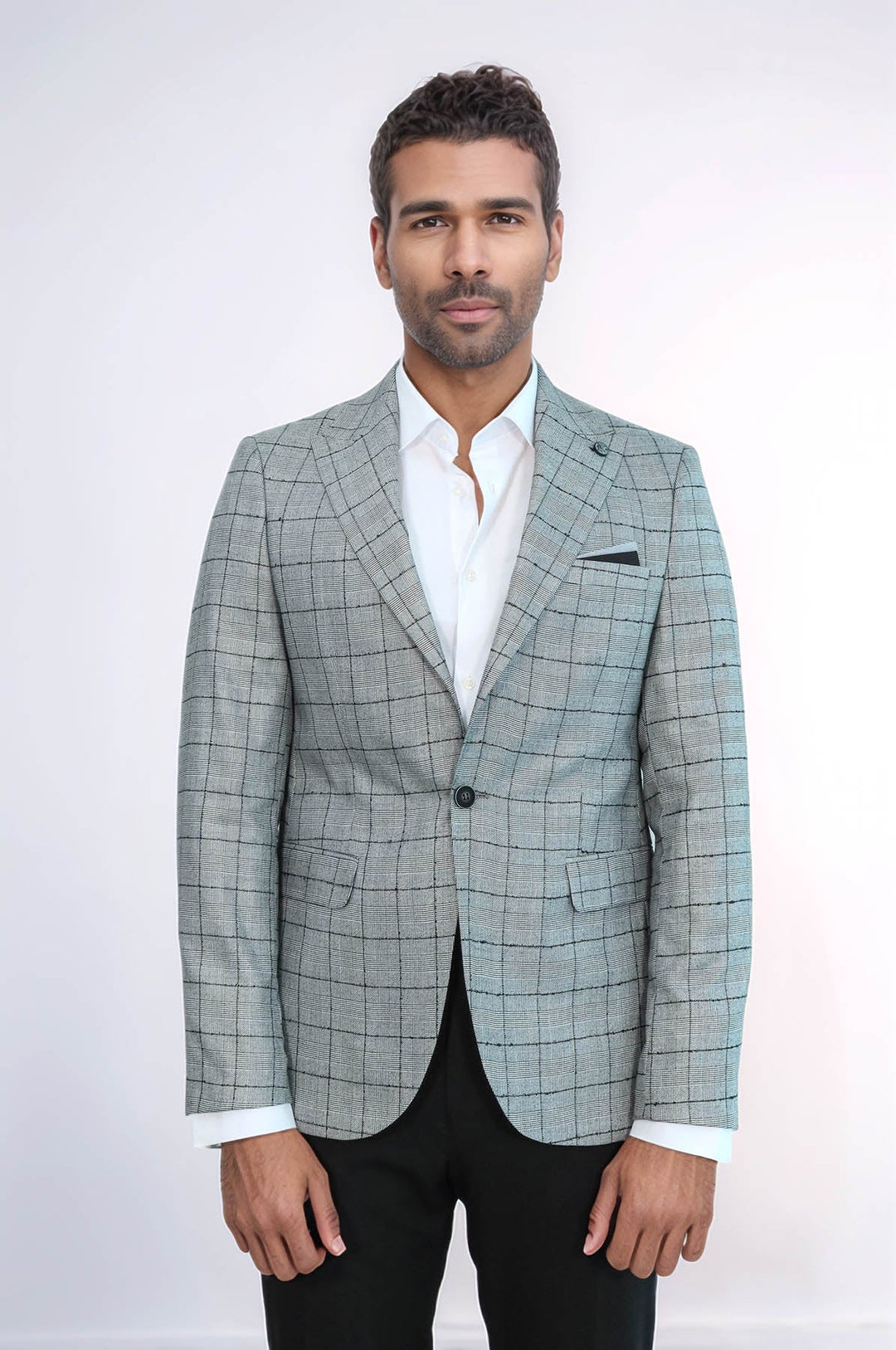 Blazer negro a cuadros con chaleco gris - Wessi