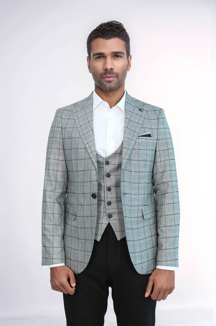 Plaid Black Blazer with Grey Vest - Wessi