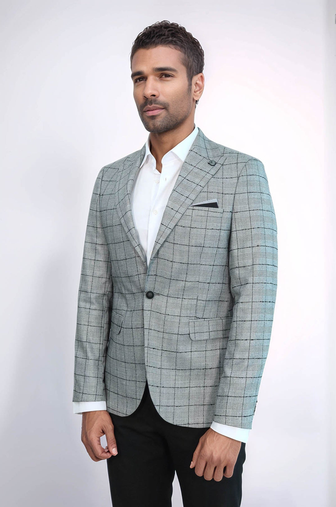 Blazer negro a cuadros con chaleco gris - Wessi