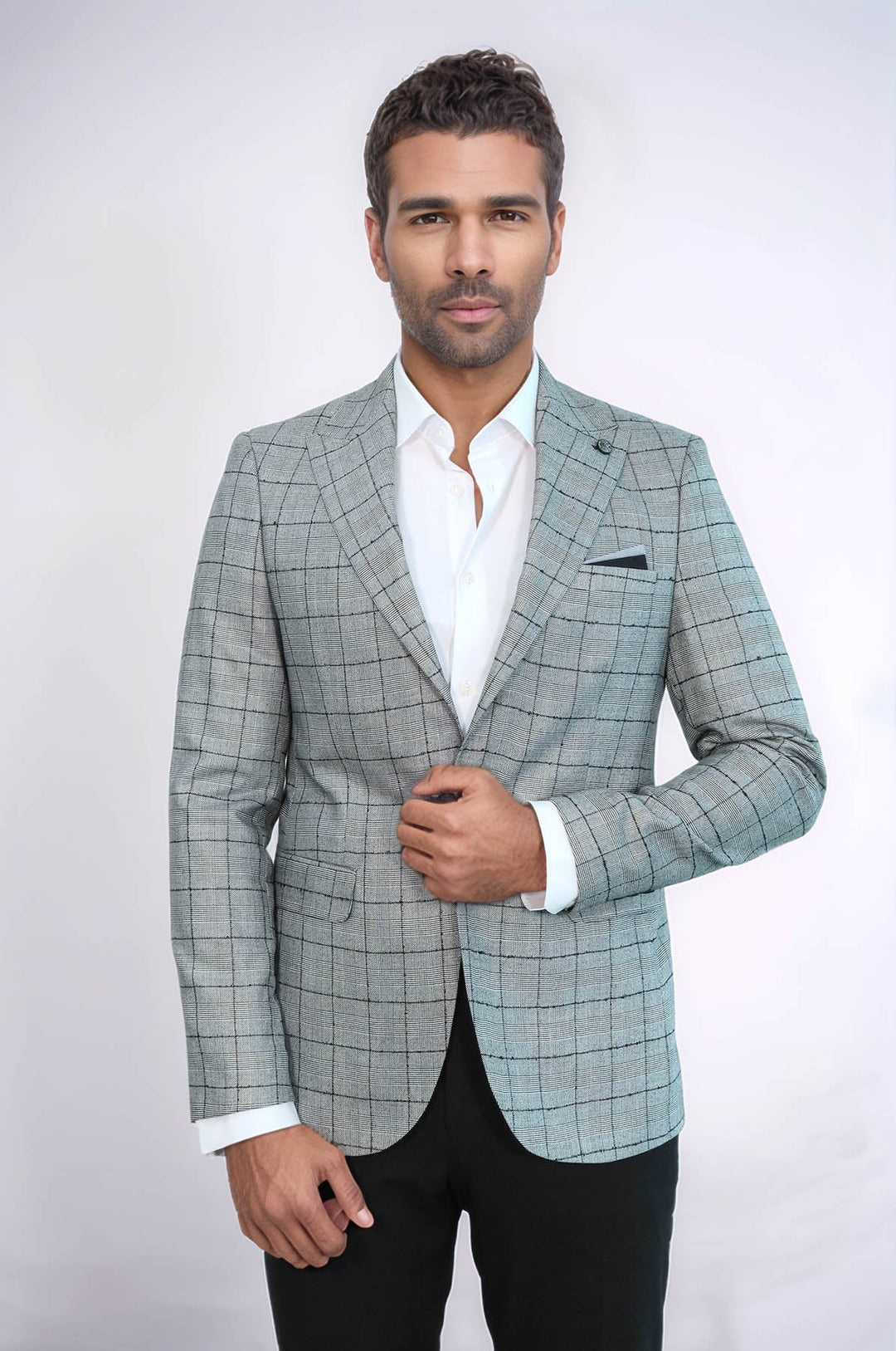 Blazer negro a cuadros con chaleco gris - Wessi