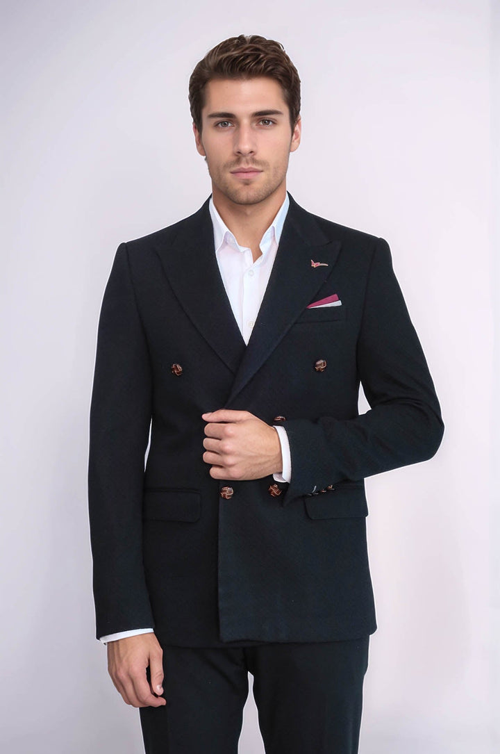 Blazer negro de corte entallado y cruzado - Wessi
