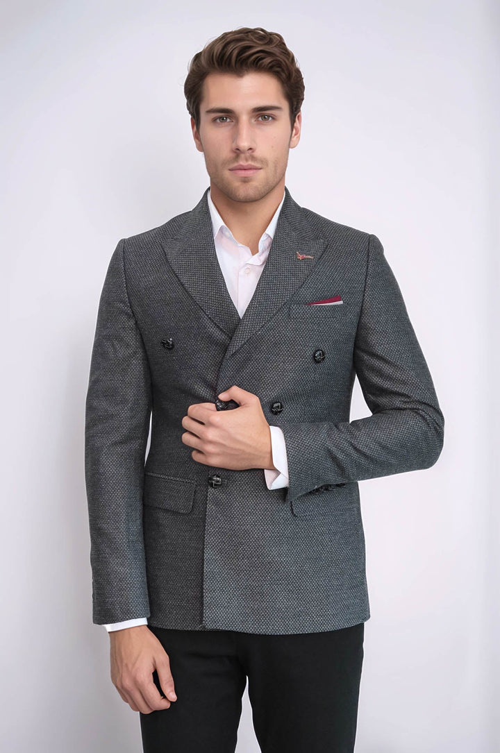 Blazer gris de corte entallado y cruzado - Wessi