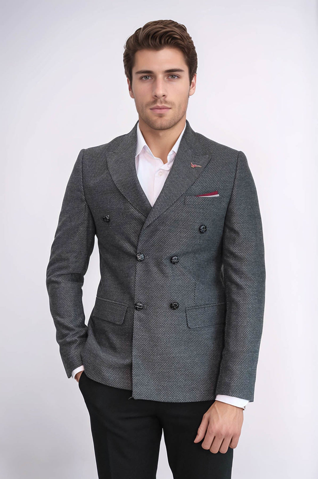 Blazer gris de corte entallado y cruzado - Wessi