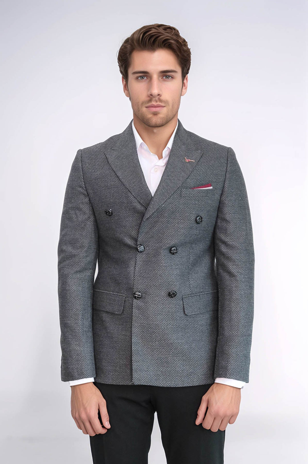 Blazer gris de corte entallado y cruzado - Wessi