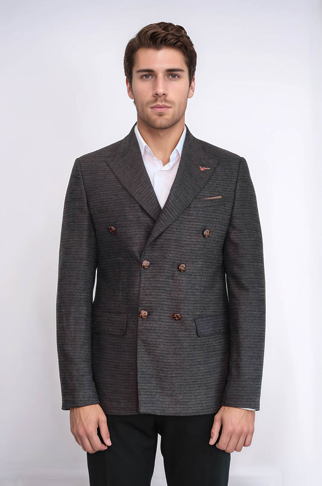 Blazer marrón de corte entallado y cruzado - Wessi