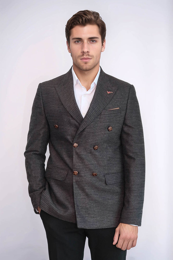 Blazer marrón de corte entallado y cruzado - Wessi