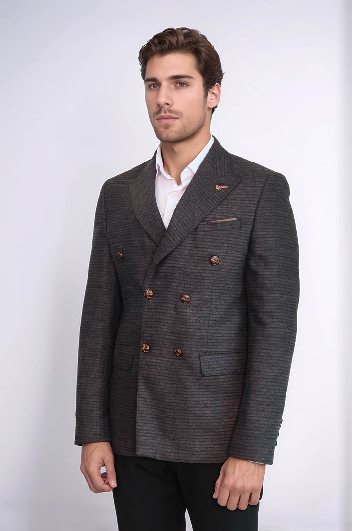 Blazer marrón de corte entallado y cruzado - Wessi