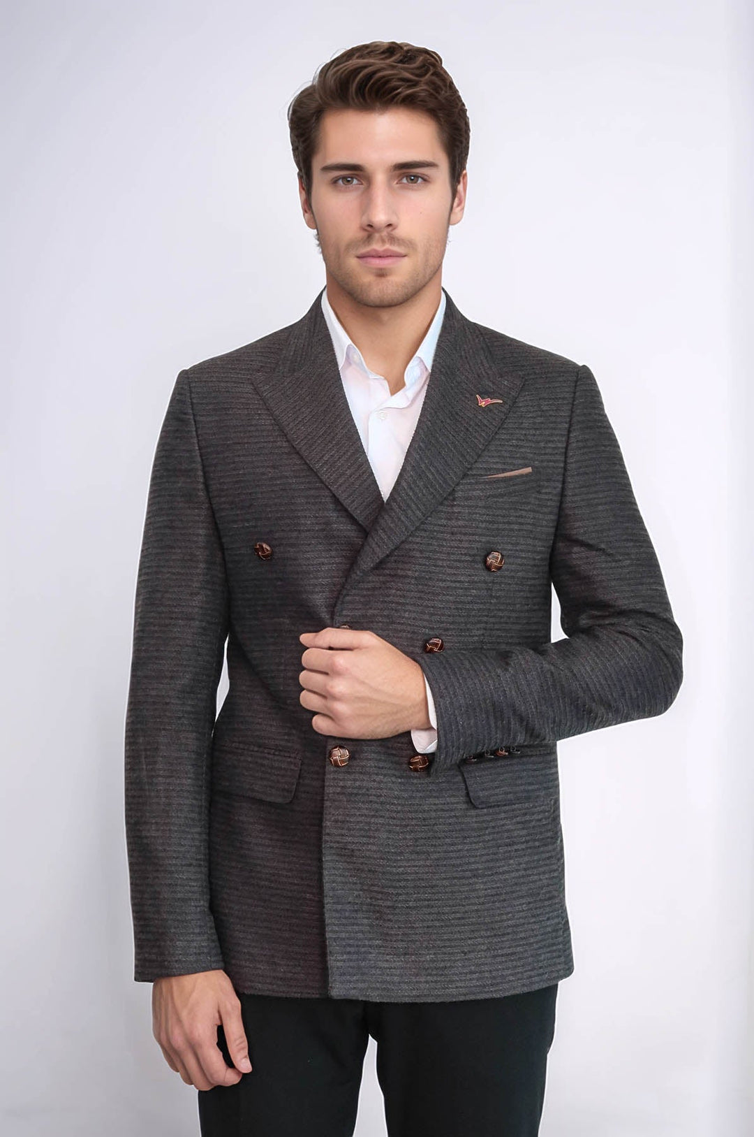 Blazer marrón de corte entallado y cruzado - Wessi