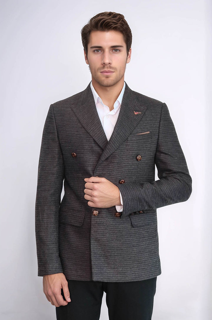 Blazer marrón de corte entallado y cruzado - Wessi