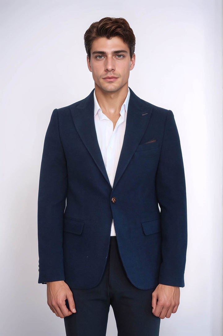 Blazer azul marino con cuello en punta y un botón - Wessi