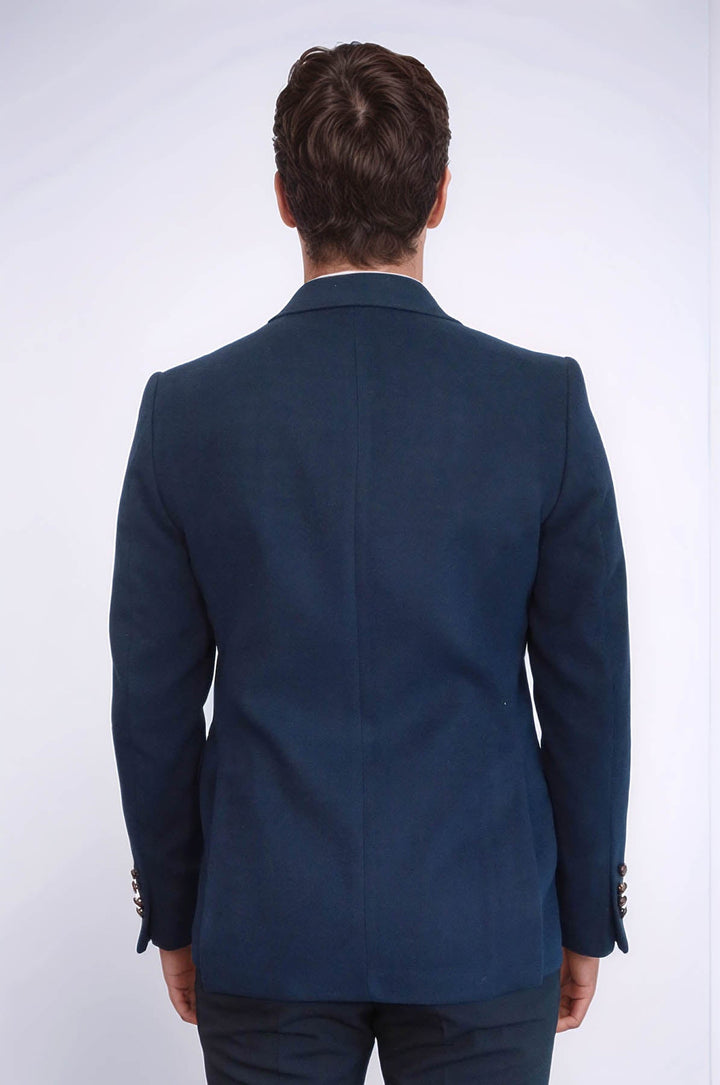 Blazer azul marino con cuello en punta y un botón - Wessi