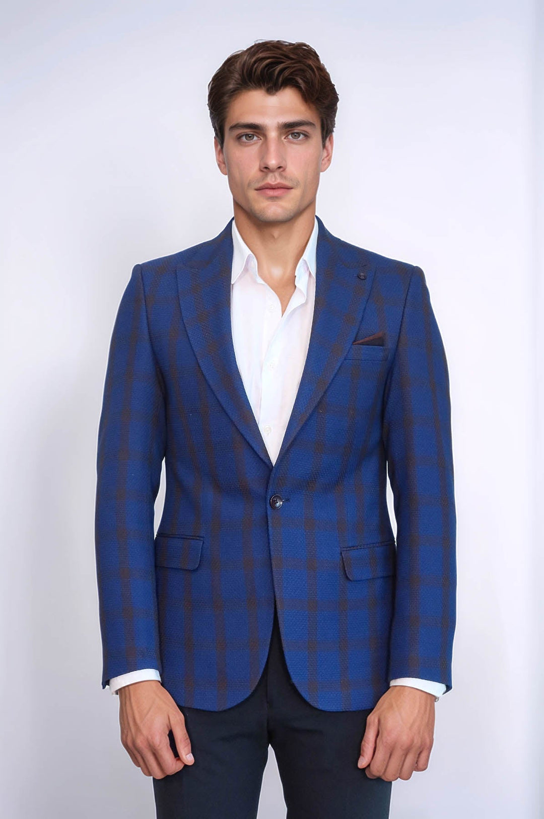 Chaqueta cruzada de cuadros azules con cuello en punta - Wessi