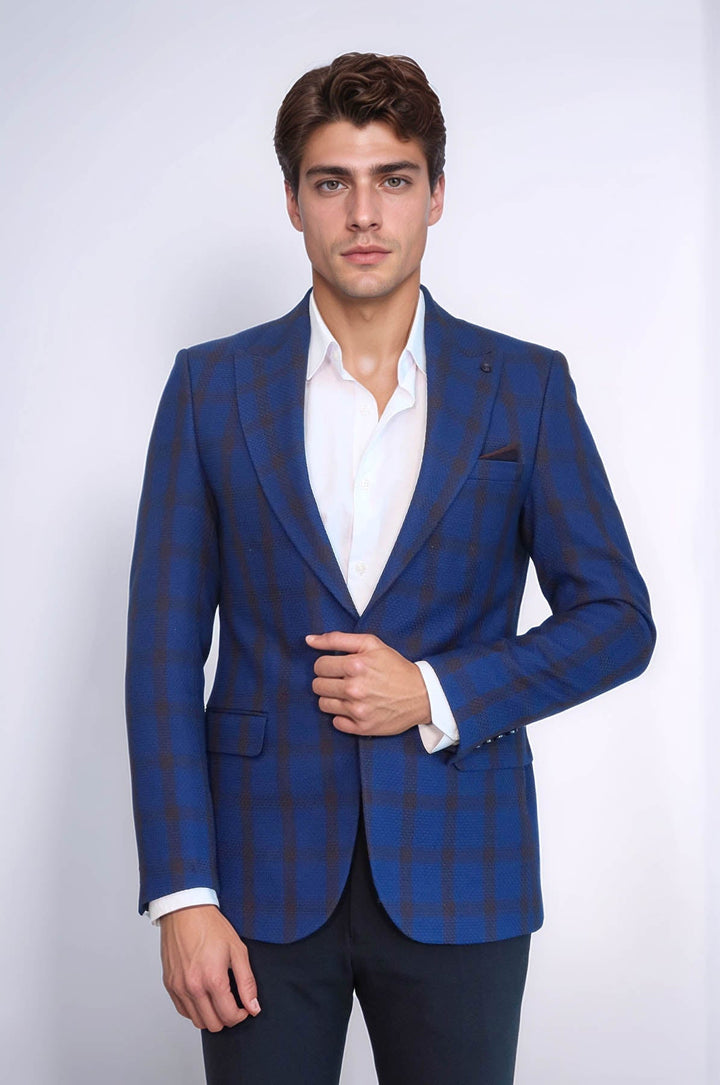 Chaqueta cruzada de cuadros azules con cuello en punta - Wessi